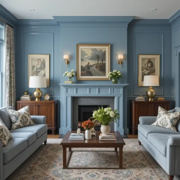 Soft Blue with Mahogany and Brass