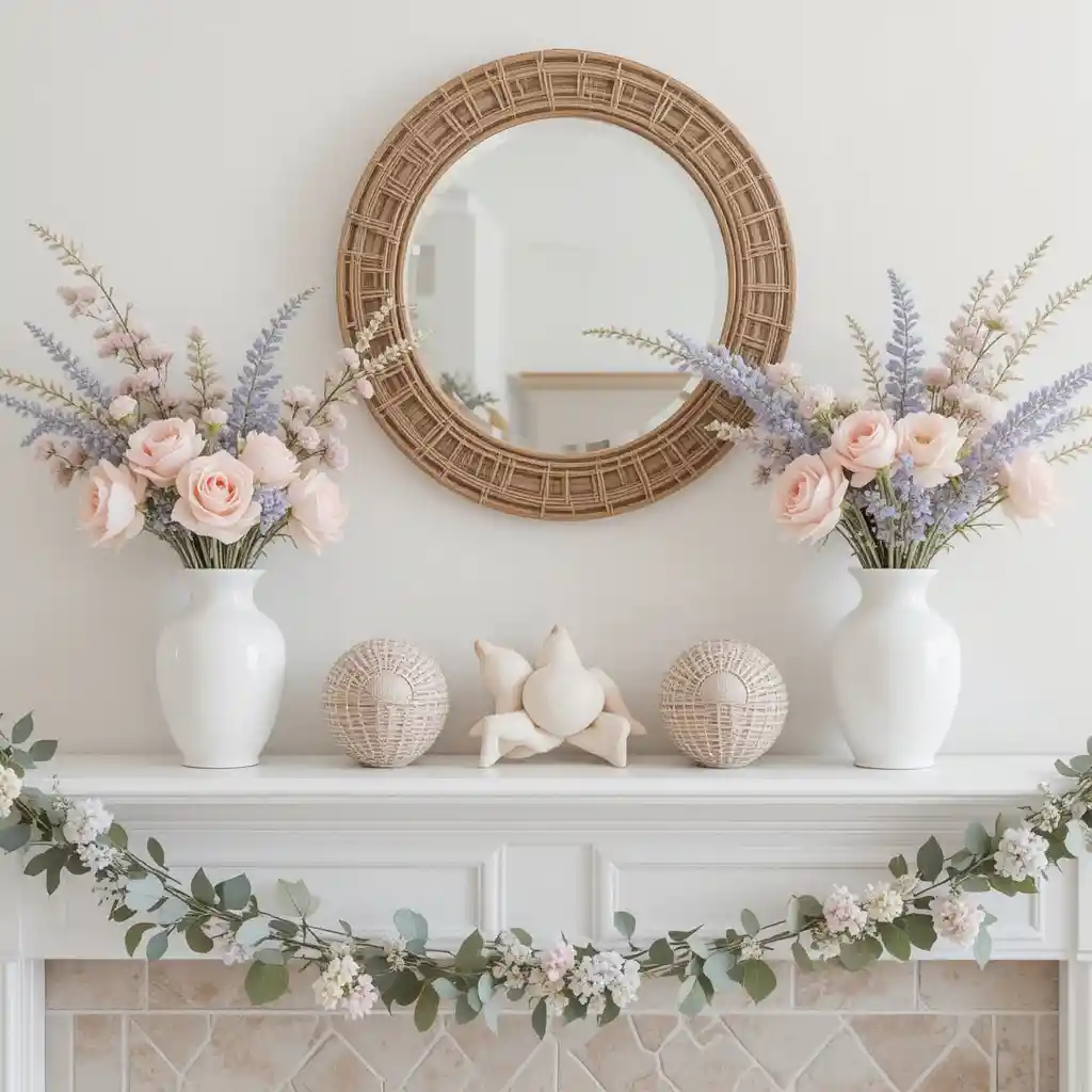 Soft Pastel Florals and Wicker Accents