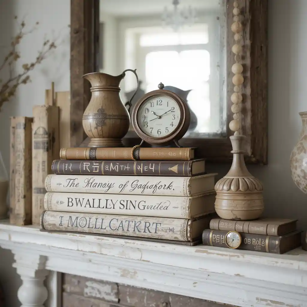Stacked Books and Rustic Accents