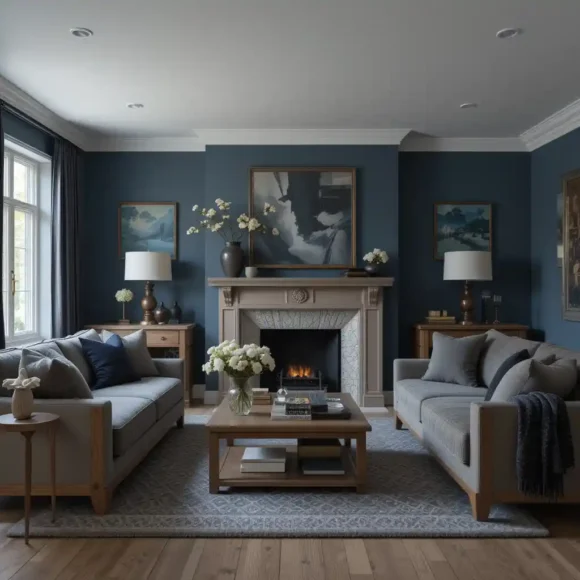 Twilight Blue with Aged Oak Elements