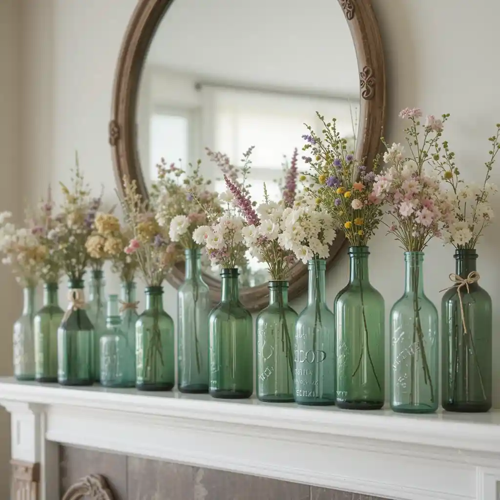 Vintage Bottles with Wildflowers