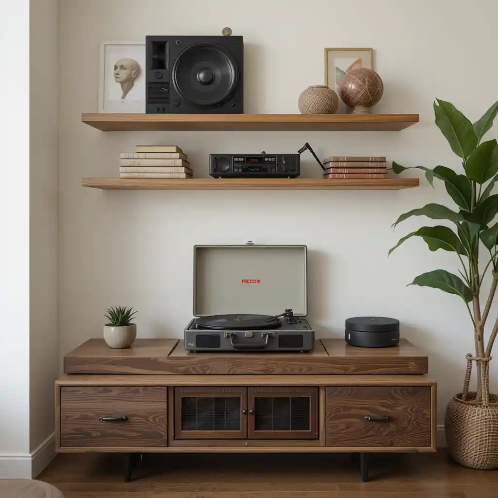 Vintage Record Player with Floating Shelves