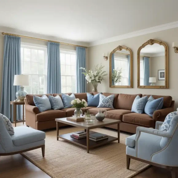 Warm Coffee Tones with Soft Blue Touches