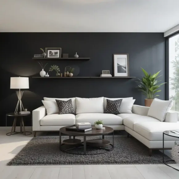 Black Feature Wall With White Furniture