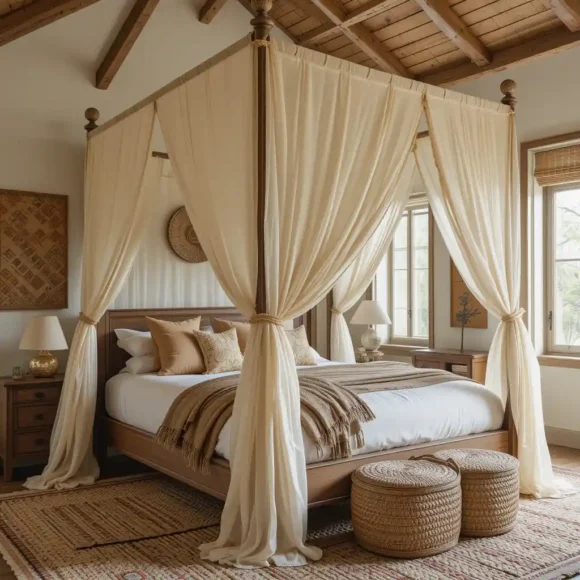 Canopy Bed With Gauze Drapes