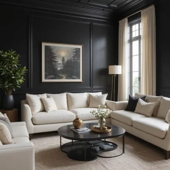 Matte Black Walls With Cream Accents