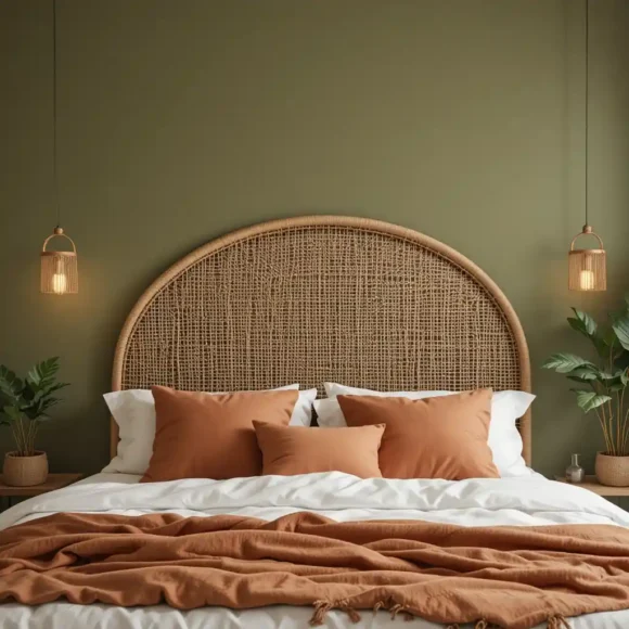 Rattan Headboard With Olive Walls
