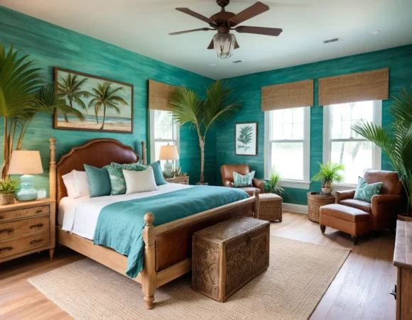 Blue-Green Palms & Distressed Leather
