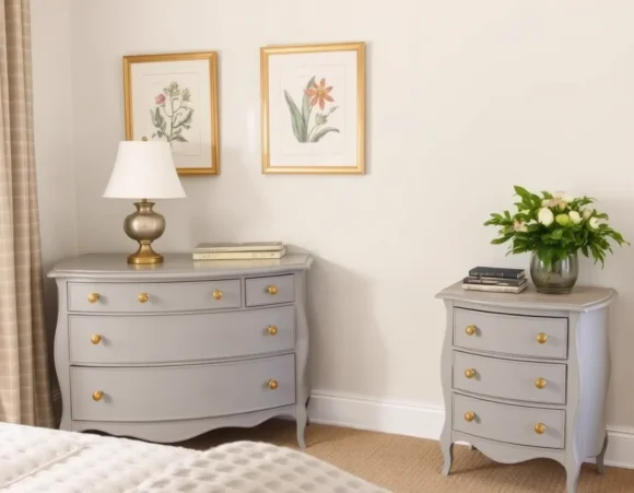 Curved French Country Dressers with Neutral Paint