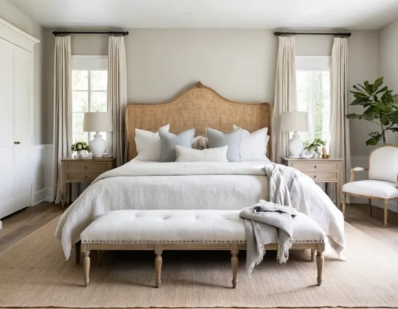 Modern Bench at Foot of the Bed (Woven or Linen)