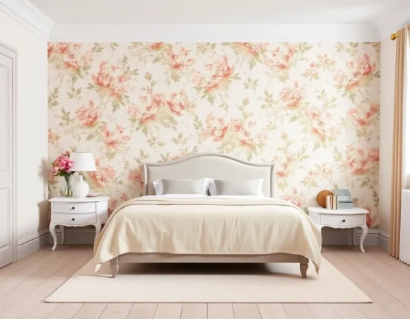 Soft Floral Wallpaper Accent Wall
