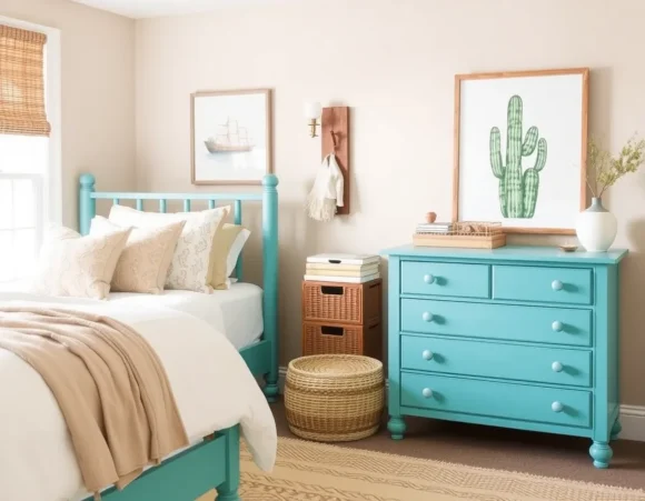 Turquoise Dresser & Cactus Art