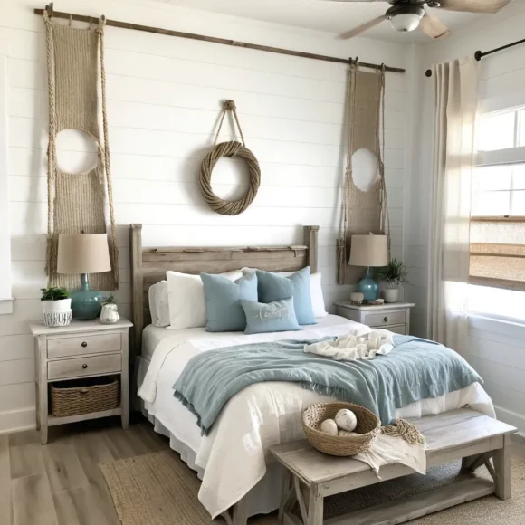 Weathered White Shiplap & Rope Accents