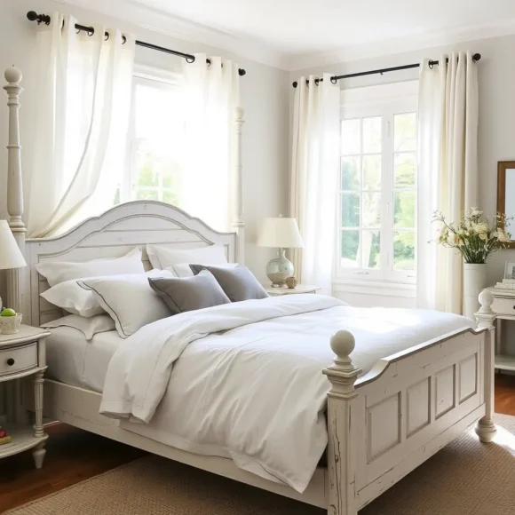 Whitewashed Wooden Bed Frames