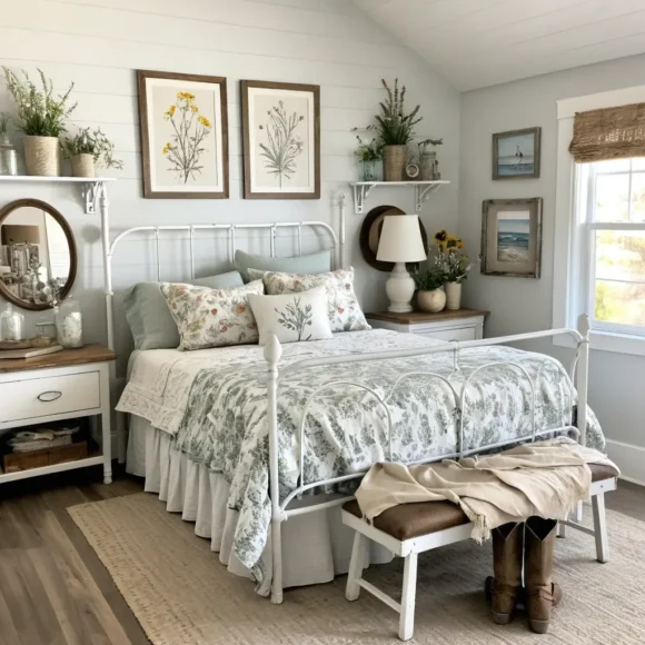 Wildflower Prints & White Iron Frame
