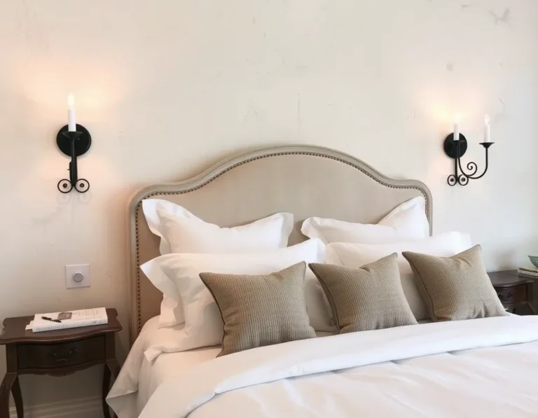 Wrought Iron Sconces beside Bed
