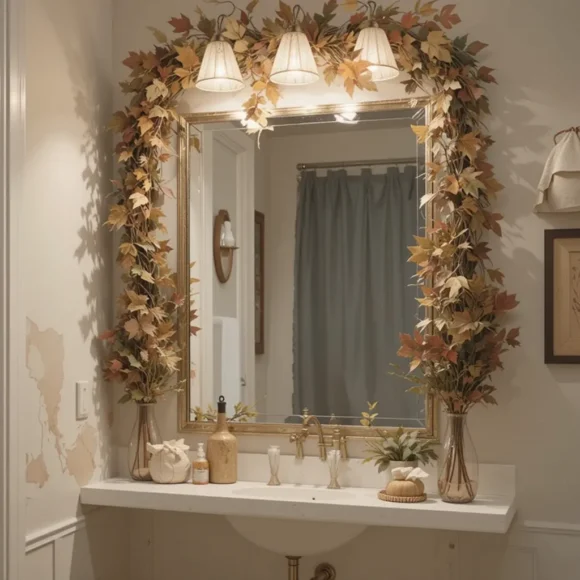 Add Leaf Garland Around the Mirror or Shelf
