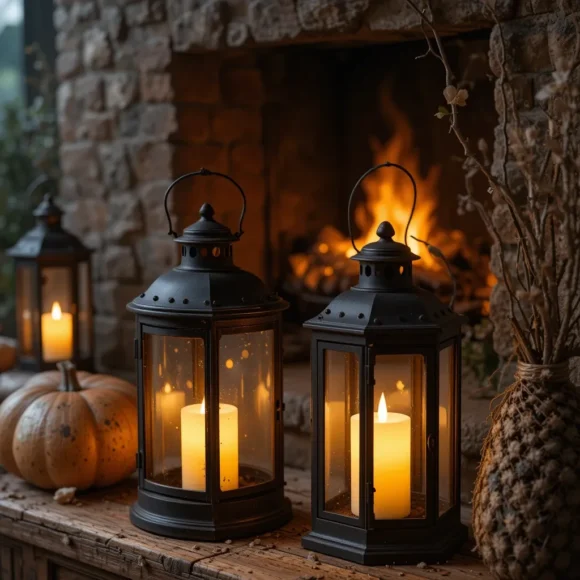 Antique Lanterns with Flickering Candles