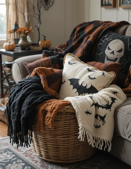 Basket of Cozy Halloween Throws