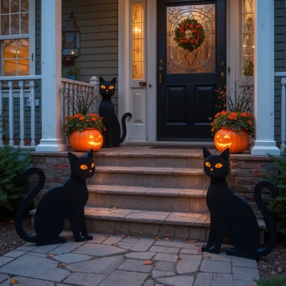 Black Cat Silhouettes at Dusk