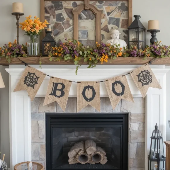 Boo Garland with Burlap Flags