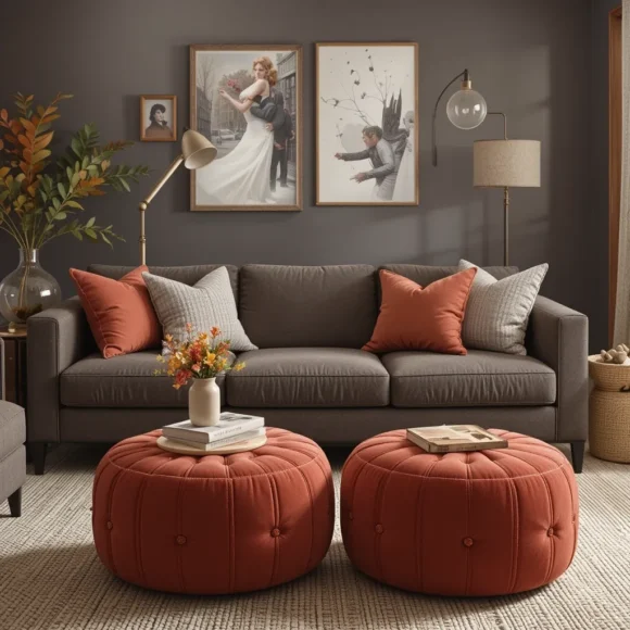 Brick Red Poufs