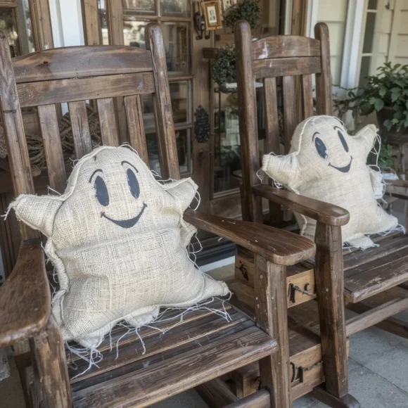 Burlap Ghost Pillows on Porch Rockers