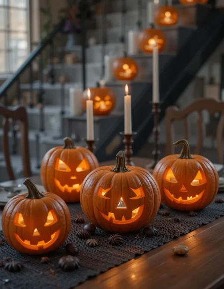 Candle-Lit Pumpkin Lanterns