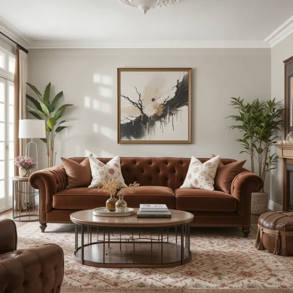 Cocoa Brown Velvet Sofa