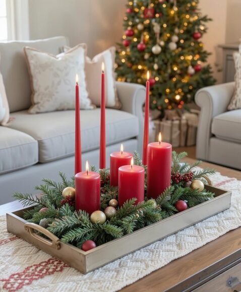 Coffee Table Styled with Holiday Candles
