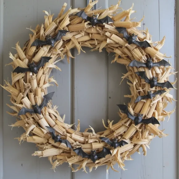 Corn Husk and Bat Wreaths