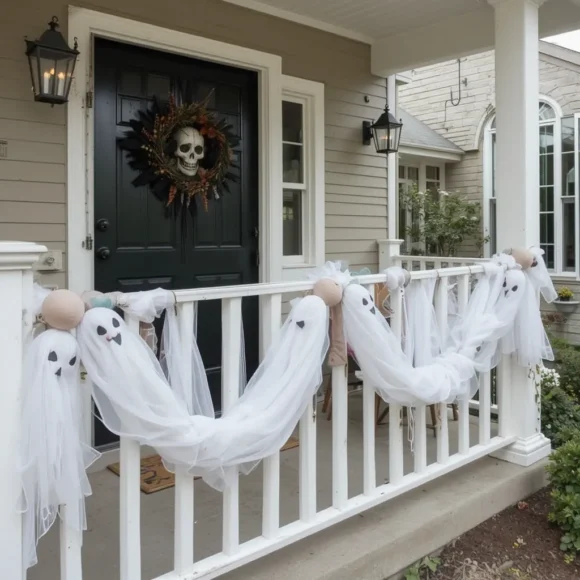 DIY Ghost Garland Draped on Railings