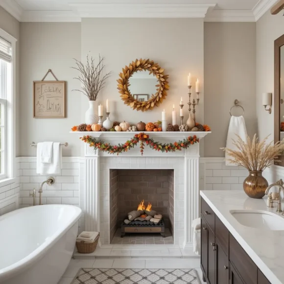 Faux Fireplace Mantel with Fall Décor
