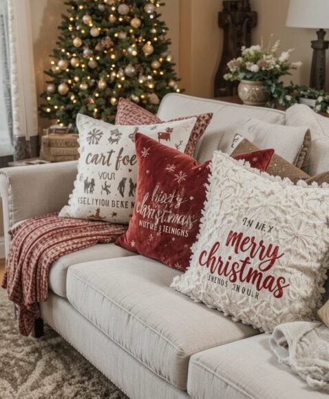 Festive Pillows with Patterns and Textures