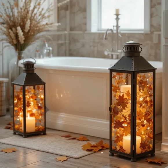 Lanterns with Faux Leaves and Lights
