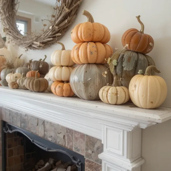 Layered Pumpkin Mantel Display