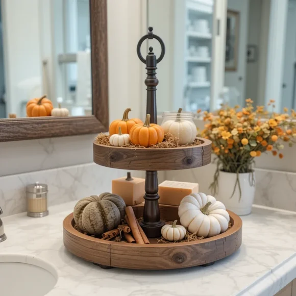 Tiered Wood Trays with Fall Accents