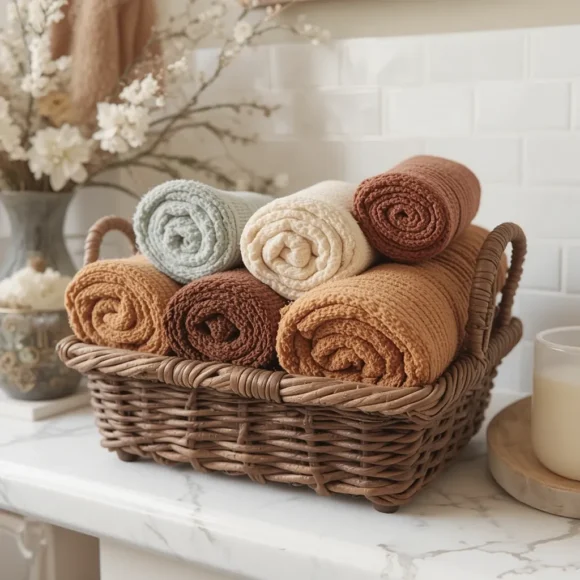 Use a Basket for Rolled Towels in Fall Colors