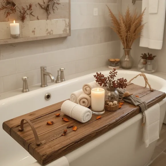 Use a Wooden Bath Tray for Decor and Function