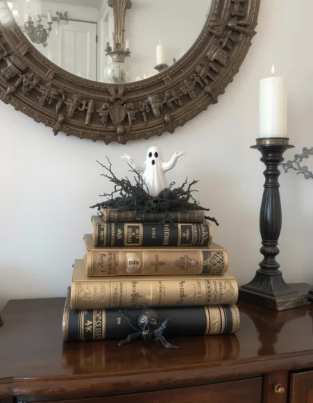 Vintage Books and Candlesticks Decor