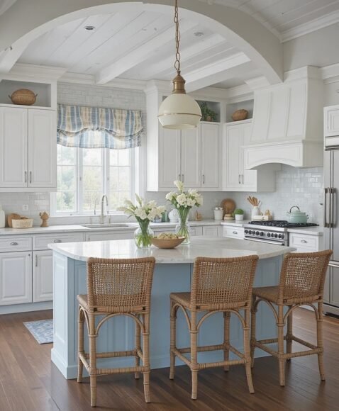 White Cabinets in a Coastal Kitchen