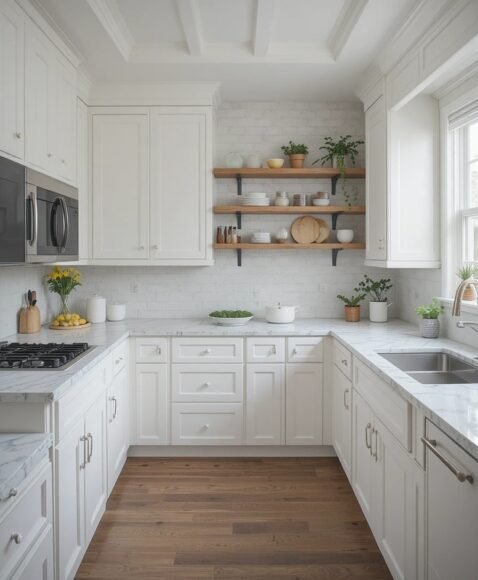 White Cabinets with Open Shelving Mix