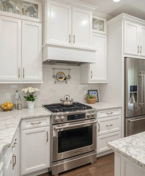 White Cabinets with Stainless Steel Appliances