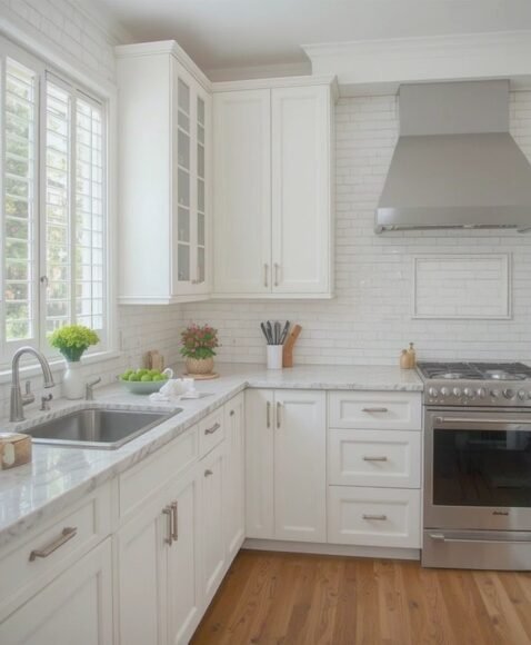 White Cabinets with Subway Tile Walls