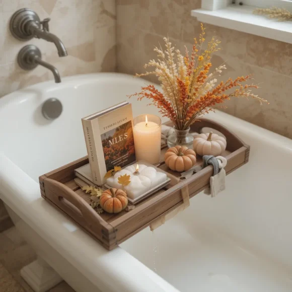 Wooden Bath Caddy with Seasonal Touches