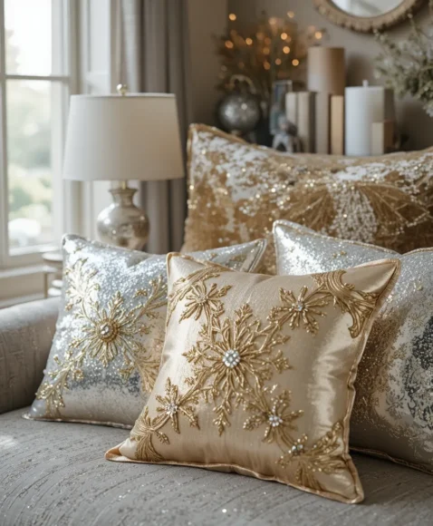 Glittery Gold and Silver Cushions