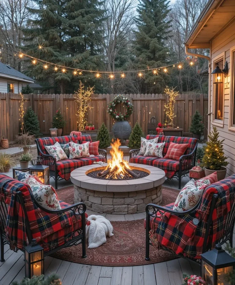 Cozy Fire Pit Area with Holiday Touches