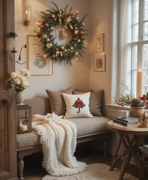 Cozy Reading Nook with Holiday Accents