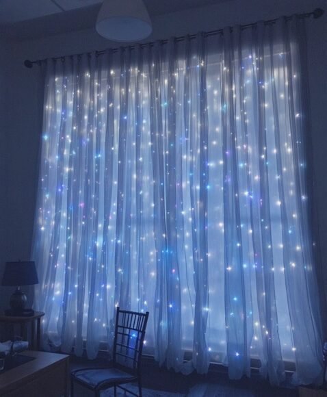 Curtain String Lights Behind Sheer Drapes