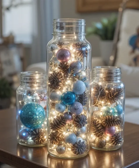 DIY Ornament Display in Glass Jars